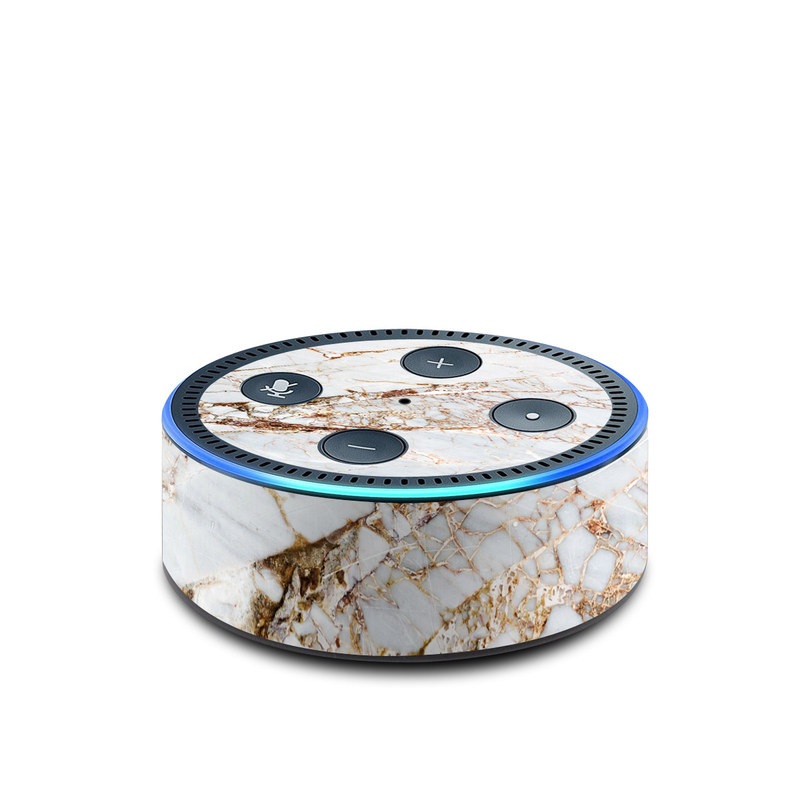 Amazon Echo Dot 2nd Gen Skin design of White, Branch, Twig, Beige, Marble, Plant, Tile, with white, gray, yellow colors