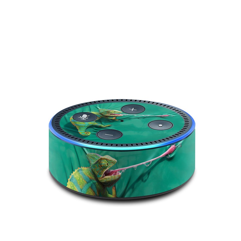 Amazon Echo Dot 2nd Gen Skin design of Green, Fish, Tail, Chameleon, with blue, black, green, gray colors
