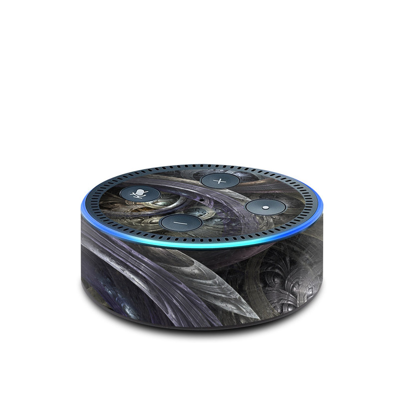 Amazon Echo Dot 2nd Gen Skin design of Fractal art, Graphic design, Art, Cg artwork, Darkness, Circle, Pattern, Illustration, Graphics, Metal, with black, gray, blue colors