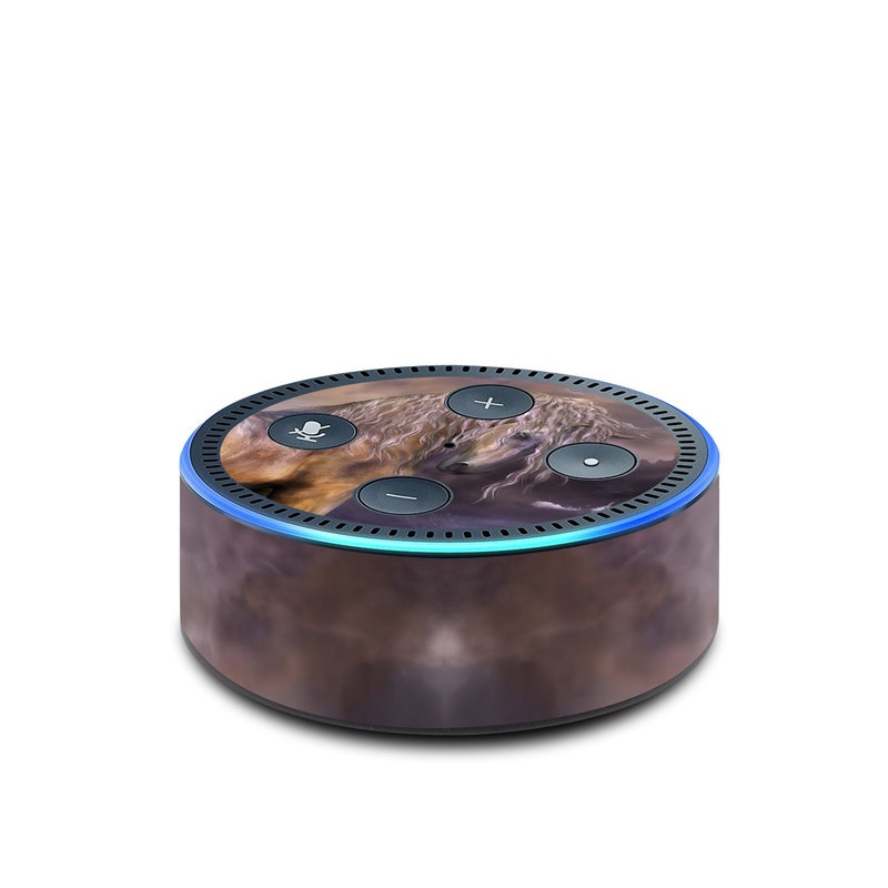 Amazon Echo Dot 2nd Gen Skin design of Horse, Mane, Stallion, Mustang horse, Fictional character, Mare, Painting, Wildlife, Mythical creature, with black, gray, red, blue, green colors