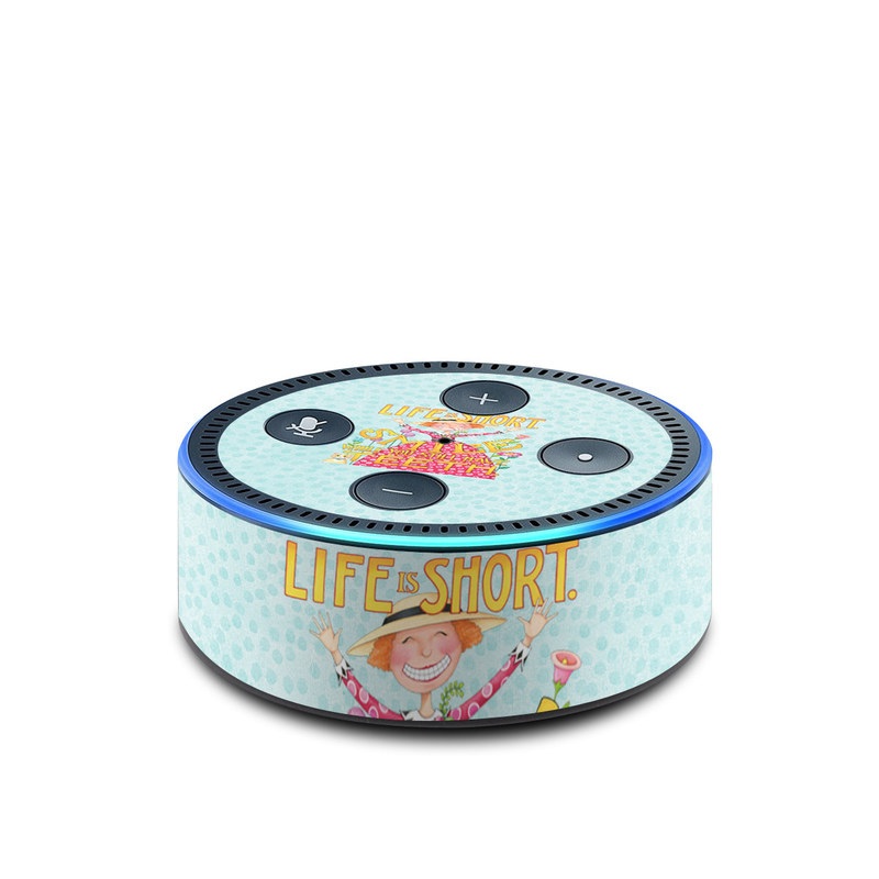 Amazon Echo Dot 2nd Gen Skin design of Text, Poster, Font, Illustration, Happy, Art, with blue, yellow, pink, green, orange, red, white, black colors