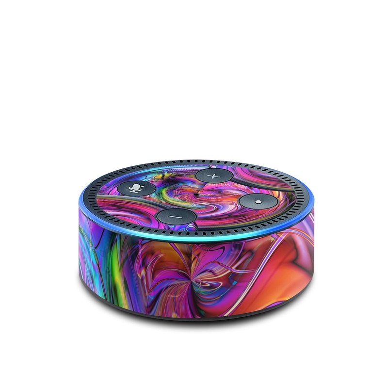 Amazon Echo Dot 2nd Gen Skin design of Pattern, Psychedelic art, Purple, Art, Fractal art, Design, Graphic design, Colorfulness, Textile, Visual arts, with purple, black, red, gray, blue, green colors