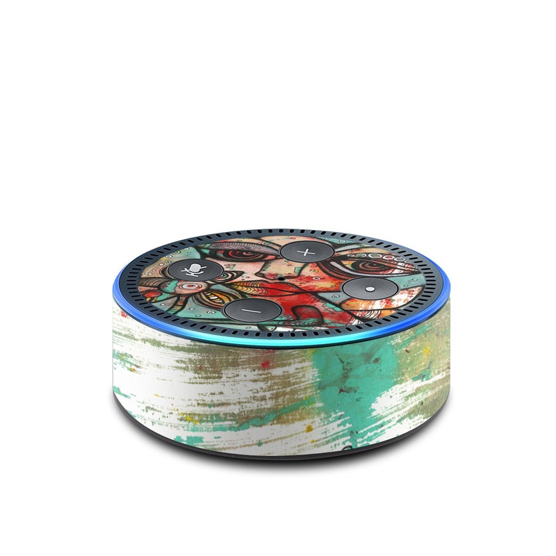 Amazon Echo Dot 2nd Gen Skin design of Modern art, Art, Painting, Illustration, Visual arts, Psychedelic art, Acrylic paint, Watercolor paint, Graffiti, Drawing, with gray, black, red, green, blue, white colors
