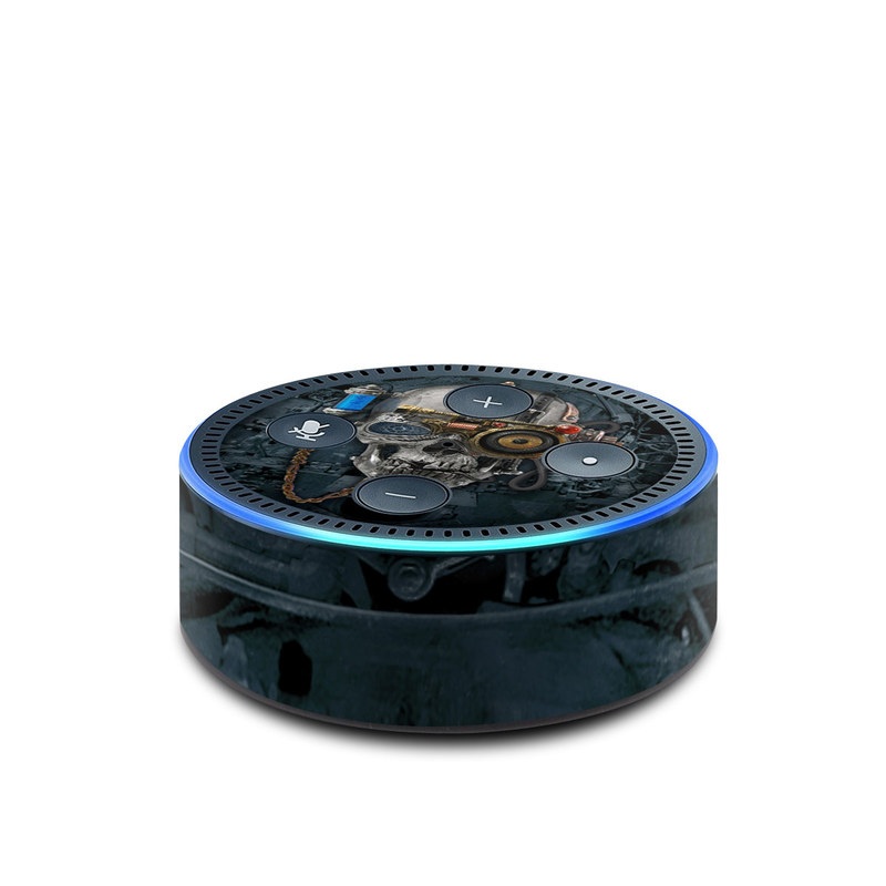 Amazon Echo Dot 2nd Gen Skin design of Engine, Auto part, Still life photography, Personal protective equipment, Illustration, Automotive engine part, Art, with black, gray, red, green colors