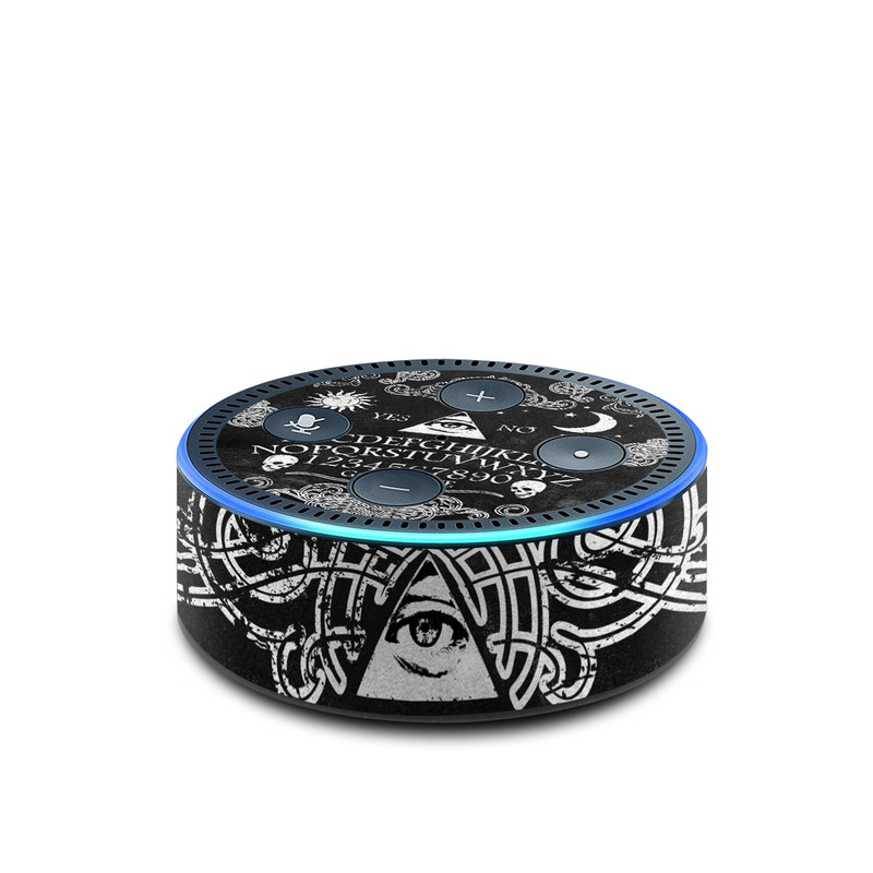 Amazon Echo Dot 2nd Gen Skin design of Text, Font, Pattern, Design, Illustration, Headpiece, Tiara, Black-and-white, Calligraphy, Hair accessory, with black, white, gray colors