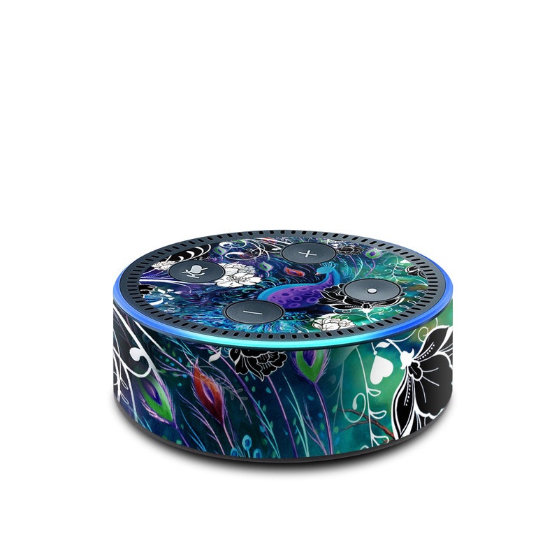 Amazon Echo Dot 2nd Gen Skin design of Pattern, Psychedelic art, Organism, Turquoise, Purple, Graphic design, Art, Design, Illustration, Fractal art, with black, blue, gray, green, white colors
