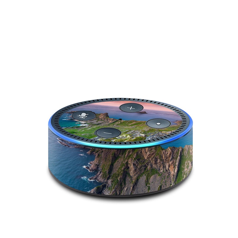 Amazon Echo Dot 2nd Gen Skin design of Body of water, Nature, Sky, Coast, Sea, Headland, Natural landscape, Promontory, Coastal and oceanic landforms, Cliff, with red, orange, green, blue, yellow colors