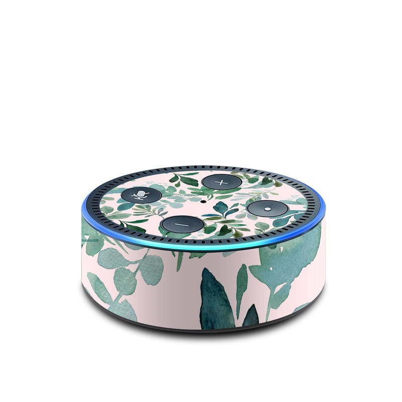 Amazon Echo Dot 2nd Gen Skin design of Pattern, Green, Leaf, Design, Plant, Tree, Military camouflage, with white, green, blue colors