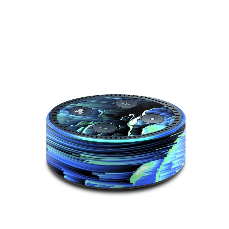 Amazon Echo Dot 2nd Gen Skin design of Blue, Green, Turquoise, Light, Colorfulness, Electric blue, with blue, green, black, white colors