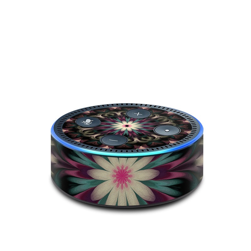 Amazon Echo Dot 2nd Gen Skin design of Fractal art, Pattern, Pink, Psychedelic art, Art, Kaleidoscope, Design, Symmetry, Visual arts, Textile, with black, purple, white, green, blue colors