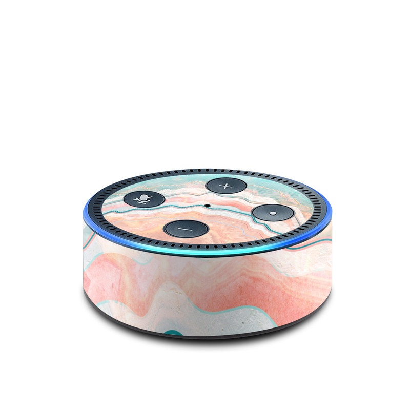 Amazon Echo Dot 2nd Gen Skin design of Aqua, Line, Pattern, Watercolor paint, Design, Illustration, Art, with blue, pink, white, orange, yellow colors