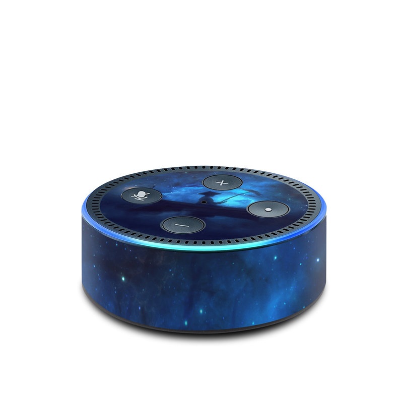 Amazon Echo Dot 2nd Gen Skin design of Sky, Night, Atmosphere, Light, Atmospheric phenomenon, Darkness, Screenshot, Space, Midnight, Moonlight, with white, blue, black, green, orange colors