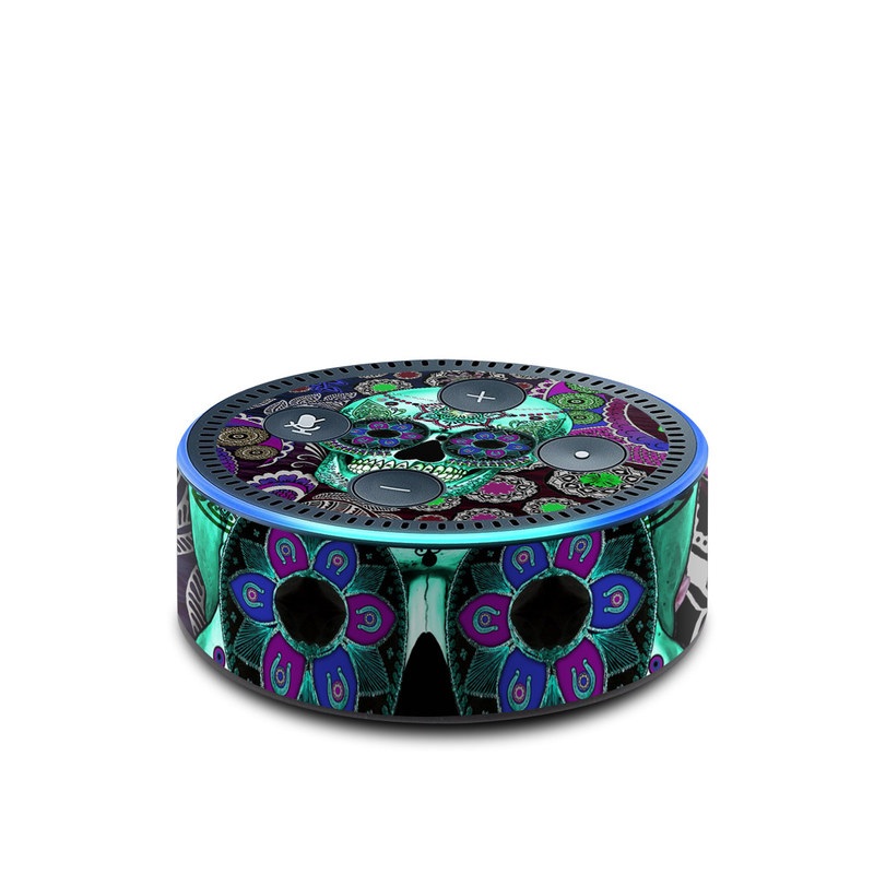 Amazon Echo Dot 2nd Gen Skin design of Psychedelic art, Pattern, Skull, Purple, Bone, Violet, Design, Visual arts, Art, Magenta, with blue, green, purple, red, green, pink colors