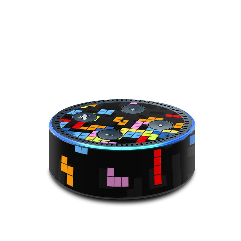 Amazon Echo Dot 2nd Gen Skin design of Pattern, Symmetry, Font, Design, Graphic design, Line, Colorfulness, Magenta, Square, Graphics, with black, green, blue, orange, red colors