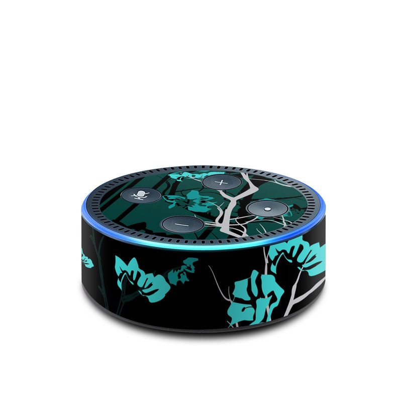 Amazon Echo Dot 2nd Gen Skin design of Branch, Black, Blue, Green, Turquoise, Teal, Tree, Plant, Graphic design, Twig, with black, blue, gray colors