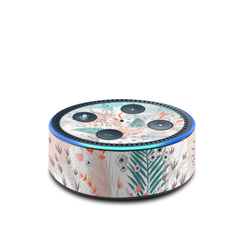 Amazon Echo Dot 2nd Gen Skin design of Aqua, Turquoise, Graphic design, Line, Teal, Illustration, Watercolor paint, Design, Tree, Pattern, with blue, red, orange, white, gray colors