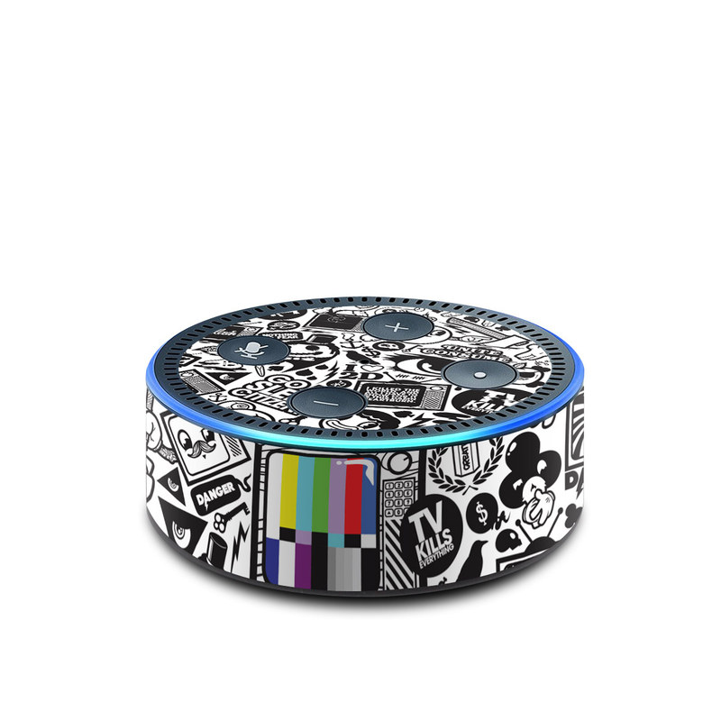 Amazon Echo Dot 2nd Gen Skin design of Pattern, Drawing, Doodle, Design, Visual arts, Font, Black-and-white, Monochrome, Illustration, Art, with gray, black, white colors