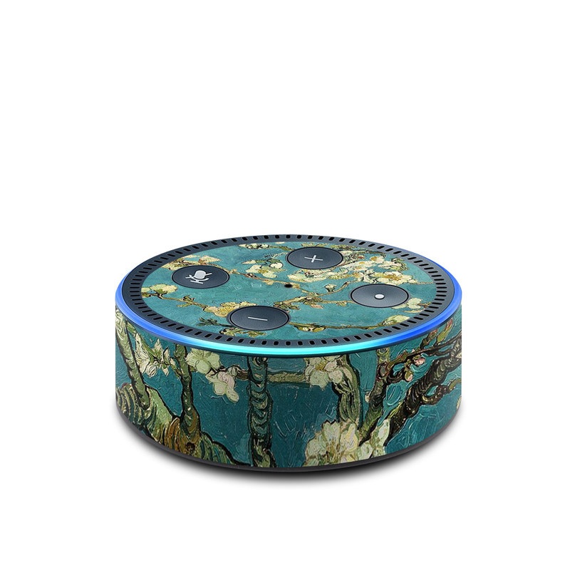 Amazon Echo Dot 2nd Gen Skin design of Tree, Branch, Plant, Flower, Blossom, Spring, Woody plant, Perennial plant, with blue, black, gray, green colors