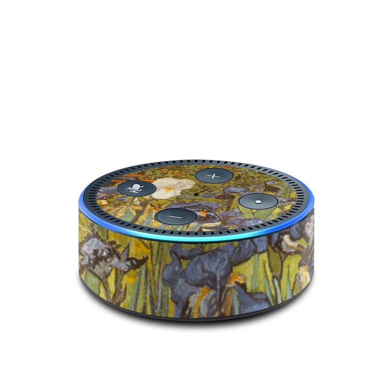 Amazon Echo Dot 2nd Gen Skin design of Painting, Plant, Art, Flower, Iris, Modern art, Perennial plant, with gray, green, black, red, blue colors