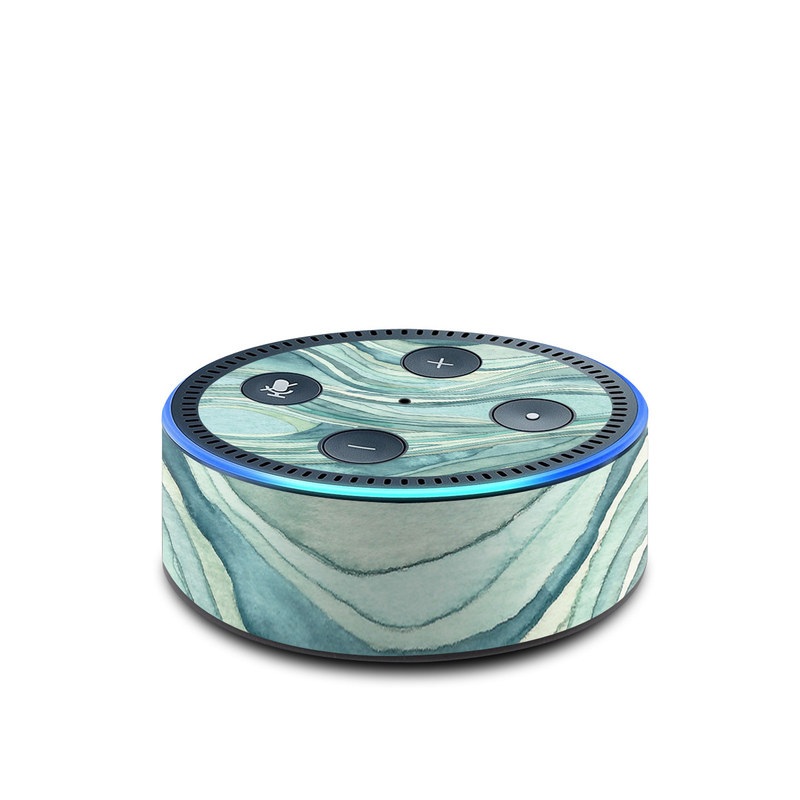 Amazon Echo Dot 2nd Gen Skin design of Aqua, Blue, Pattern, Turquoise, Teal, Water, Design, Line, Wave, Textile, with gray, blue colors