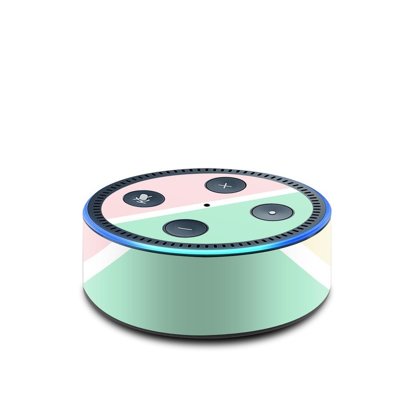 Amazon Echo Dot 2nd Gen Skin design of Green, Aqua, Turquoise, Blue, Pink, Yellow, Line, Teal, Pattern, Design, with yellow, pink, green colors