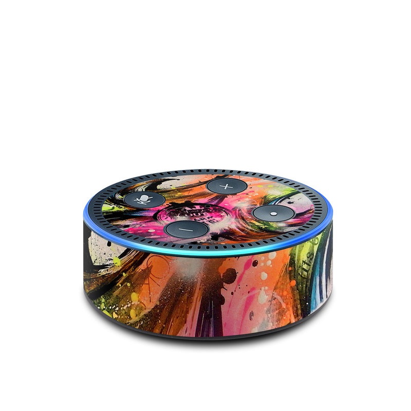 Amazon Echo Dot 2nd Gen Skin design of Graphic design, Fractal art, Art, Illustration, Design, Graphics, Cg artwork, Font, Visual arts, Pattern, with black, gray, red, green, purple, blue colors