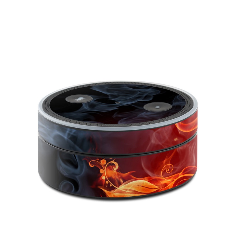Amazon Echo Dot 1st Gen Skin design of Flame, Fire, Heat, Red, Orange, Fractal art, Graphic design, Geological phenomenon, Design, Organism, with black, red, orange colors