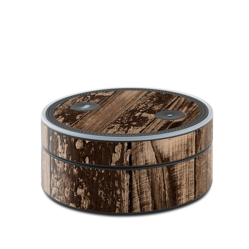 Amazon Echo Dot 1st Gen Skin design of Wood, Tree, Brown, Plank, Trunk, Pattern, Line, Hardwood, Black-and-white, Forest, with brown, black colors