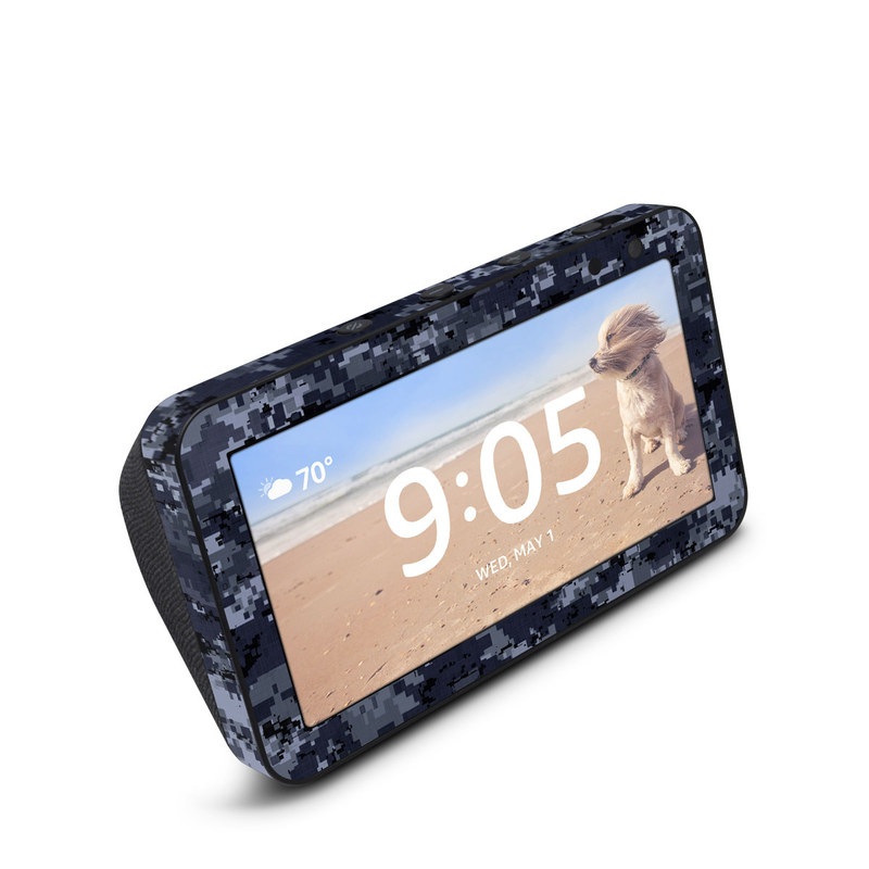 Amazon Echo Show 5 Skin design of Military camouflage, Black, Pattern, Blue, Camouflage, Design, Uniform, Textile, Black-and-white, Space, with black, gray, blue colors