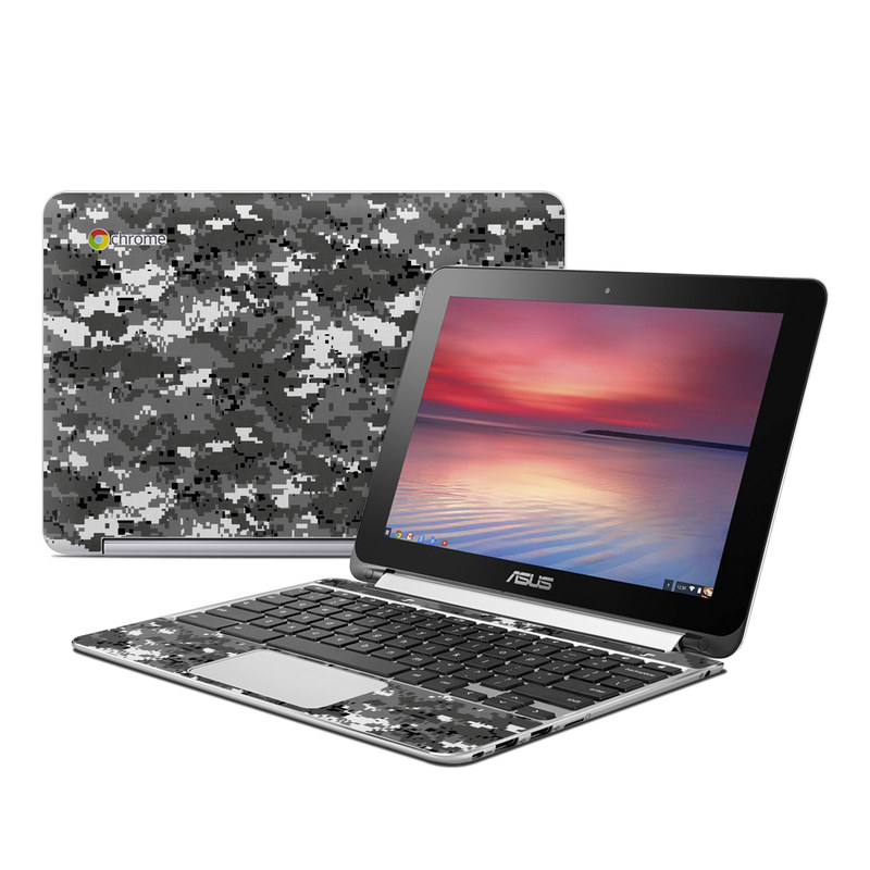 Asus Chromebook Flip C100 Skin design of Military camouflage, Pattern, Camouflage, Design, Uniform, Metal, Black-and-white, with black, gray colors