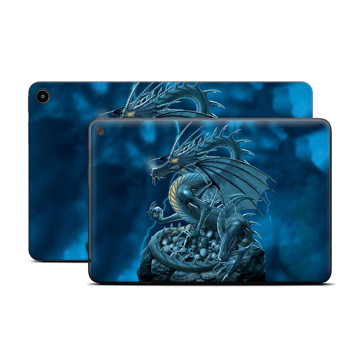 Amazon Fire Tablet Series Skin Skin design of Cg artwork, Dragon, Mythology, Fictional character, Illustration, Mythical creature, Art, Demon, with blue, yellow colors