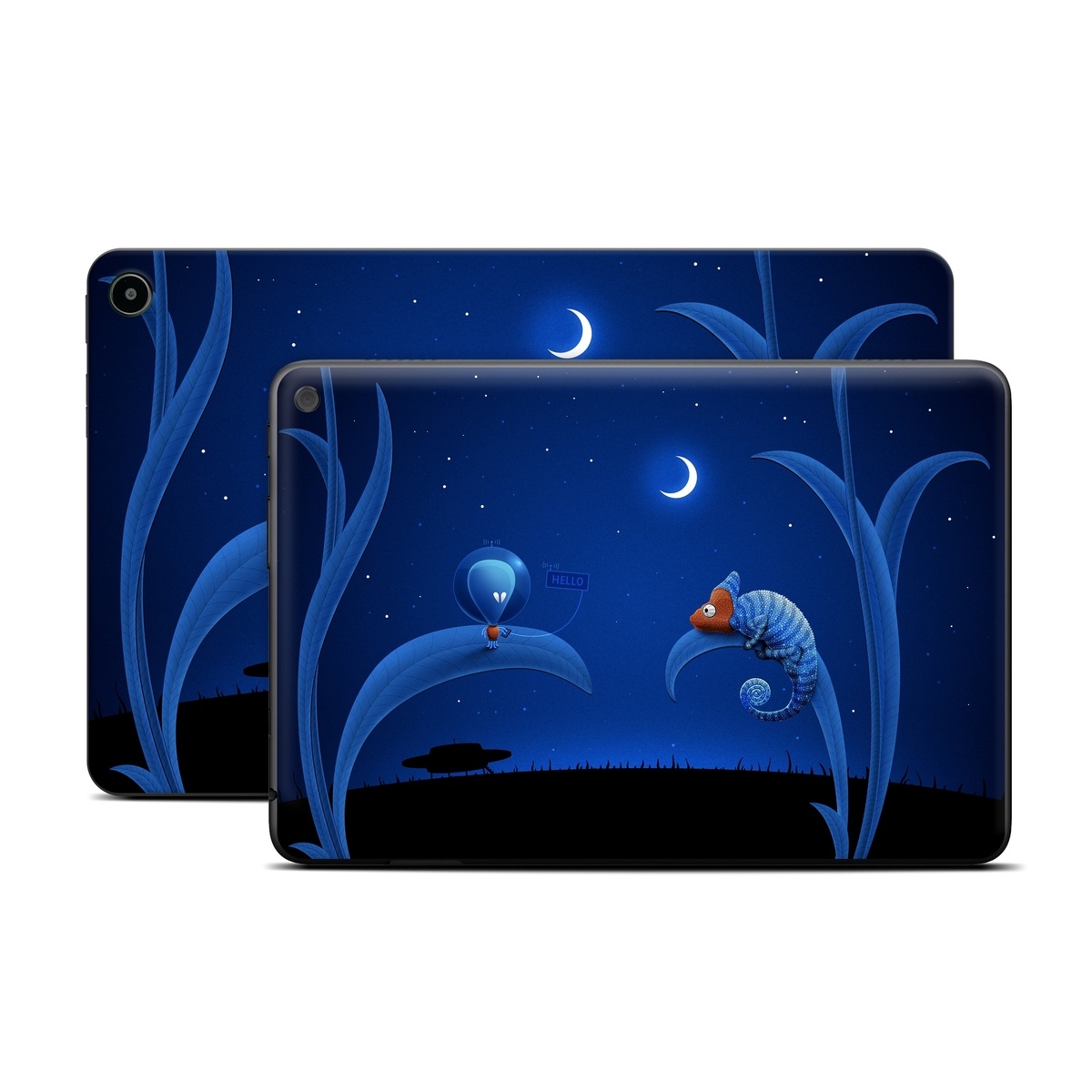 Amazon Fire Tablet Series Skin Skin design of Organism, Astronomical object, Space, Illustration, Night, Graphics, with black, blue, orange colors