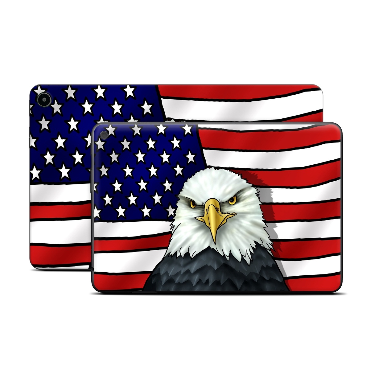 Amazon Fire Tablet Series Skin Skin design of Bald eagle, Eagle, Bird, Bird of prey, Accipitridae, Beak, Accipitriformes, Sea eagle, Flag, with white, gray, blue, yellow, red colors