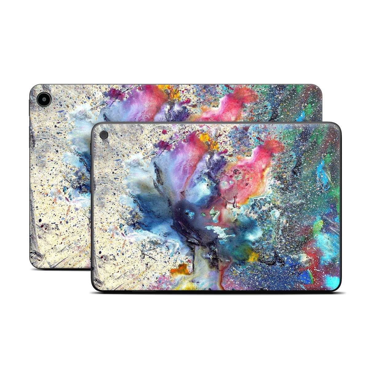 Amazon Fire Tablet Series Skin Skin design of Watercolor paint, Painting, Acrylic paint, Art, Modern art, Paint, Visual arts, Space, Colorfulness, Illustration, with gray, black, blue, red, pink colors