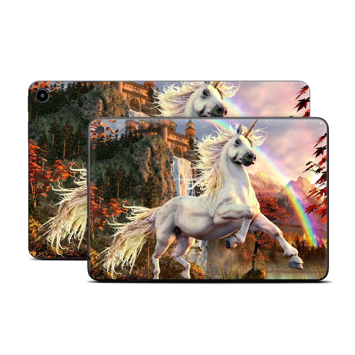 Amazon Fire Tablet Series Skin Skin design of Nature, Unicorn, Fictional character, Sky, Mythical creature, Mythology, Cg artwork, Horse, Mane, Wildlife, with black, gray, red, green, blue colors