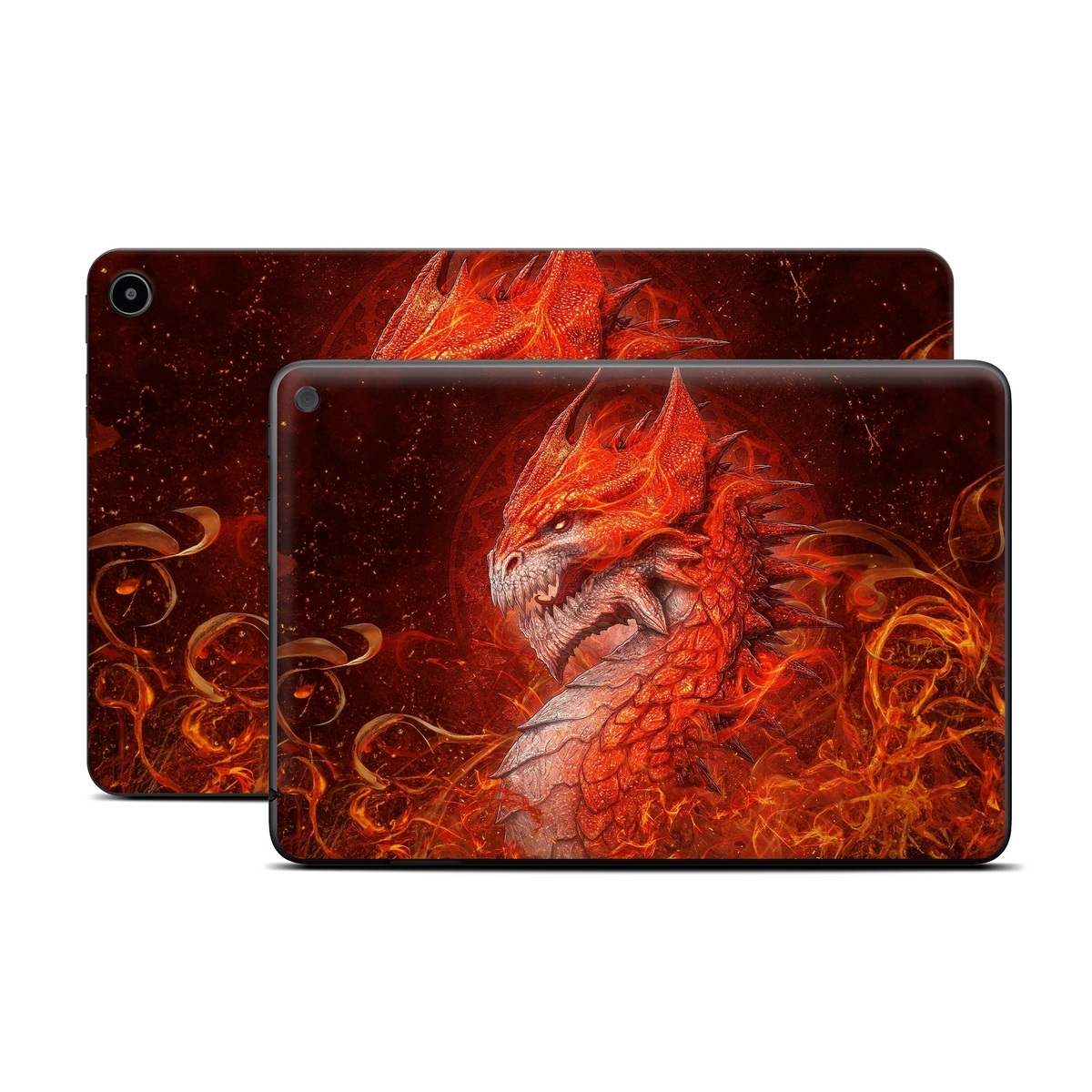 Amazon Fire Tablet Series Skin Skin design of Fictional character, Cg artwork, Illustration, Art, Demon, Geological phenomenon, Mythical creature, Dragon, Cryptid, with red, orange, yellow colors