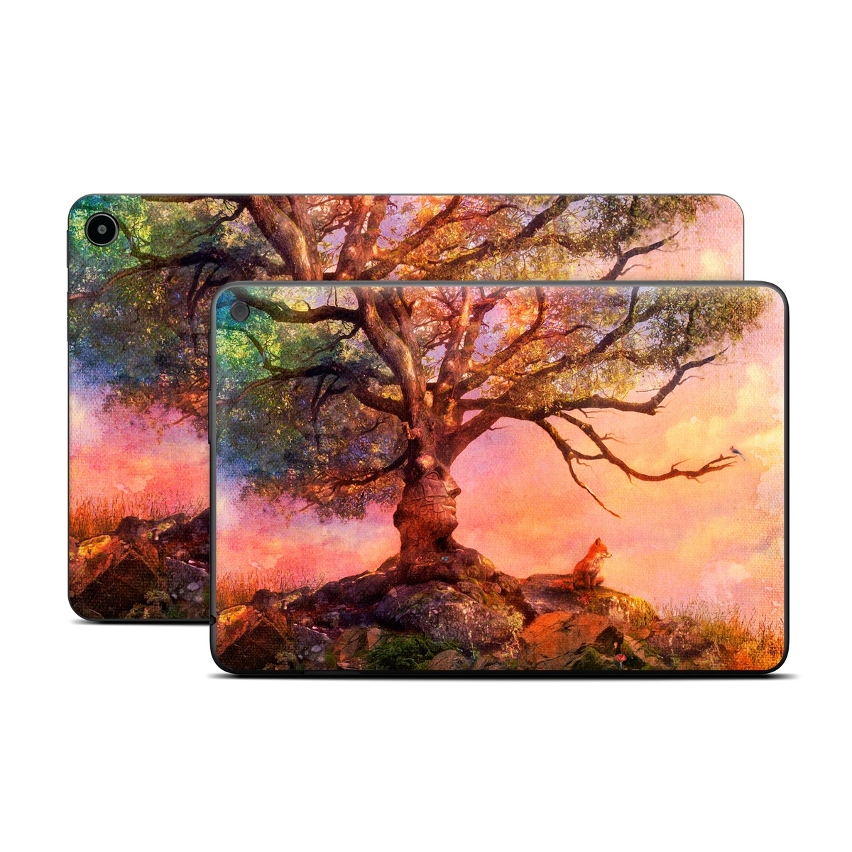 Amazon Fire Tablet Series Skin Skin design of Nature, Tree, Sky, Natural landscape, Branch, Leaf, Woody plant, Trunk, Landscape, Plant, with pink, red, black, green, gray, orange colors
