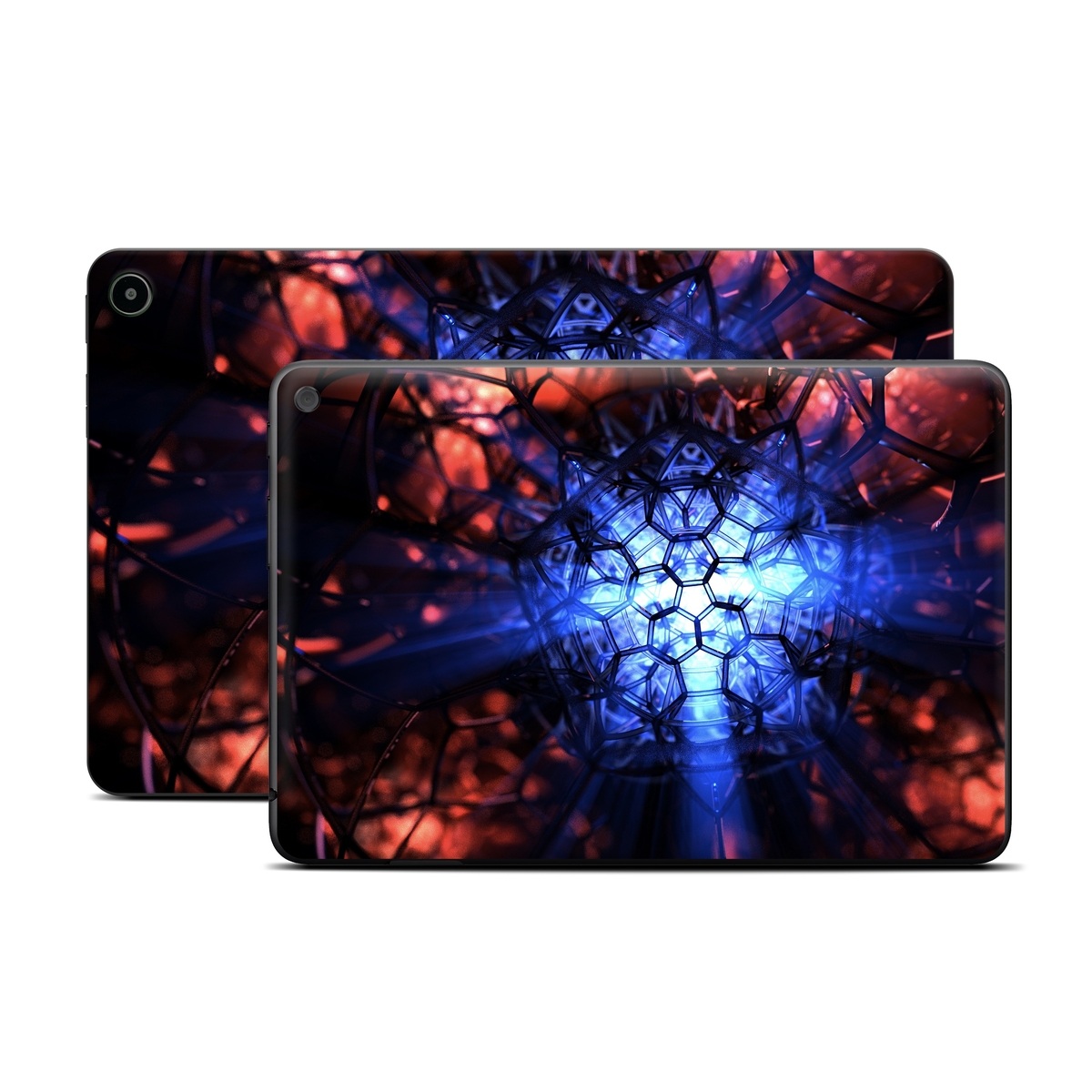 Amazon Fire Tablet Series Skin Skin design of Blue, Fractal art, Red, Light, Pattern, Lighting, Art, Kaleidoscope, Design, Psychedelic art, with black, blue, red colors