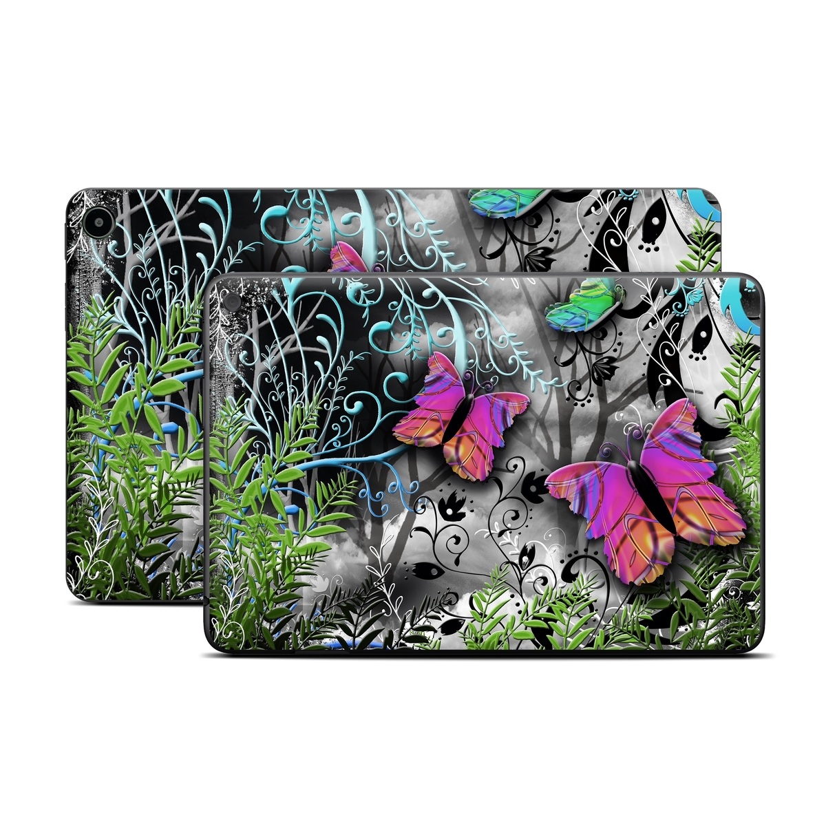 Amazon Fire Tablet Series Skin Skin design of Butterfly, Pink, Purple, Violet, Organism, Spring, Moths and butterflies, Botany, Plant, Leaf, with black, gray, green, purple, red colors