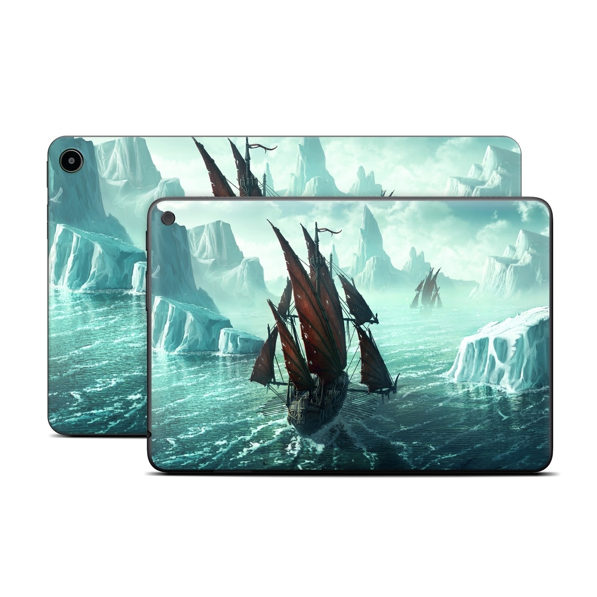 Amazon Fire Tablet Series Skin Skin design of Cg artwork, Vehicle, Ghost ship, Manila galleon, Fluyt, Adventure game, First-rate, Sailing ship, Mythology, Strategy video game, with gray, black, blue, green, white colors