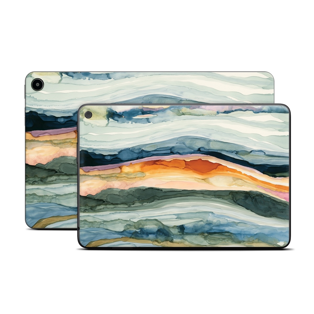 Amazon Fire Tablet Series Skin Skin design of Watercolor paint, Painting, Sky, Wave, Geology, Landscape, Pattern, Acrylic paint, Cloud, Paint, with blue, purple, orange, yellow, red, green, brown colors