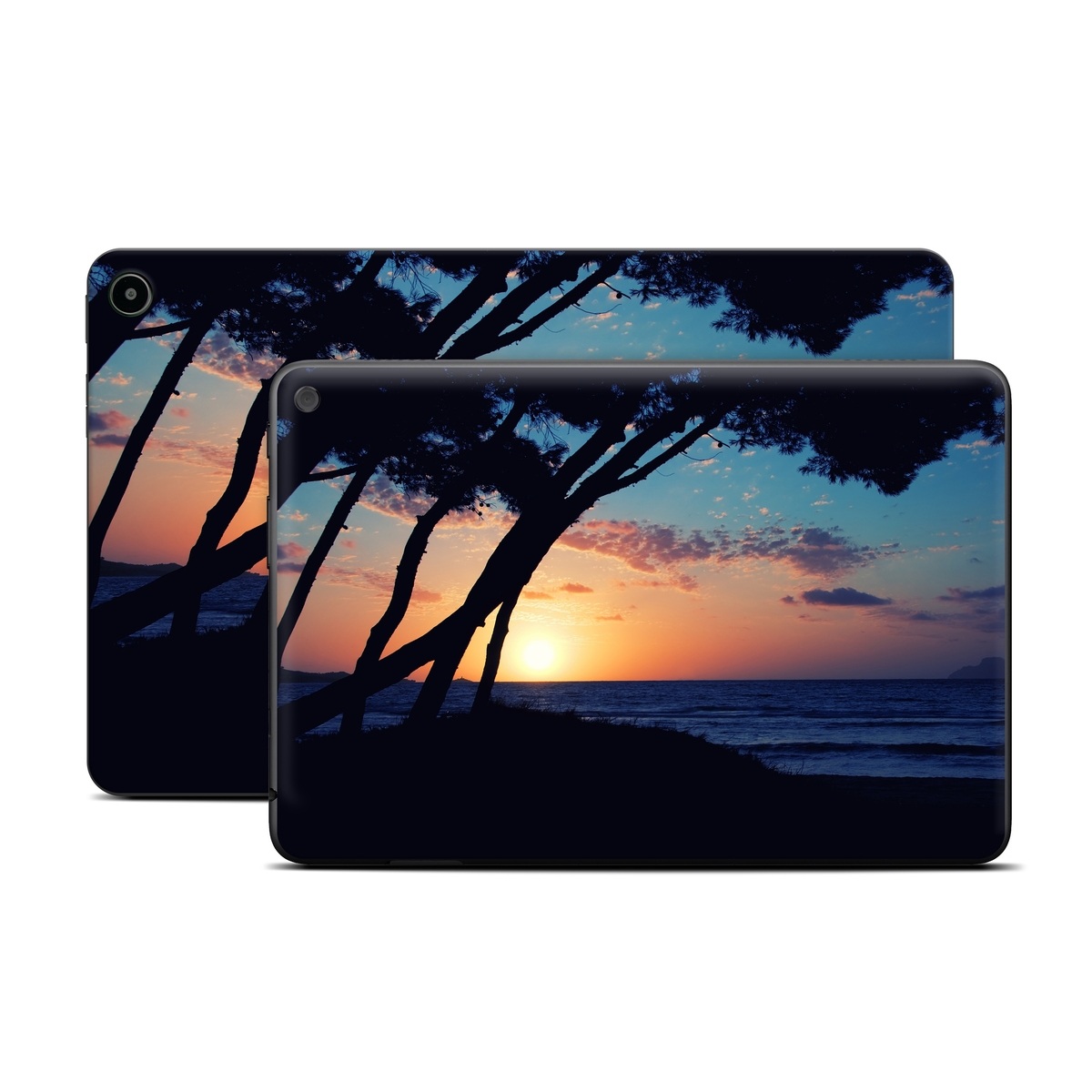 Amazon Fire Tablet Series Skin Skin design of Sky, Horizon, Nature, Tree, Sunset, Sunrise, Ocean, Sea, Natural landscape, Afterglow, with black, gray, blue, green, red, pink colors