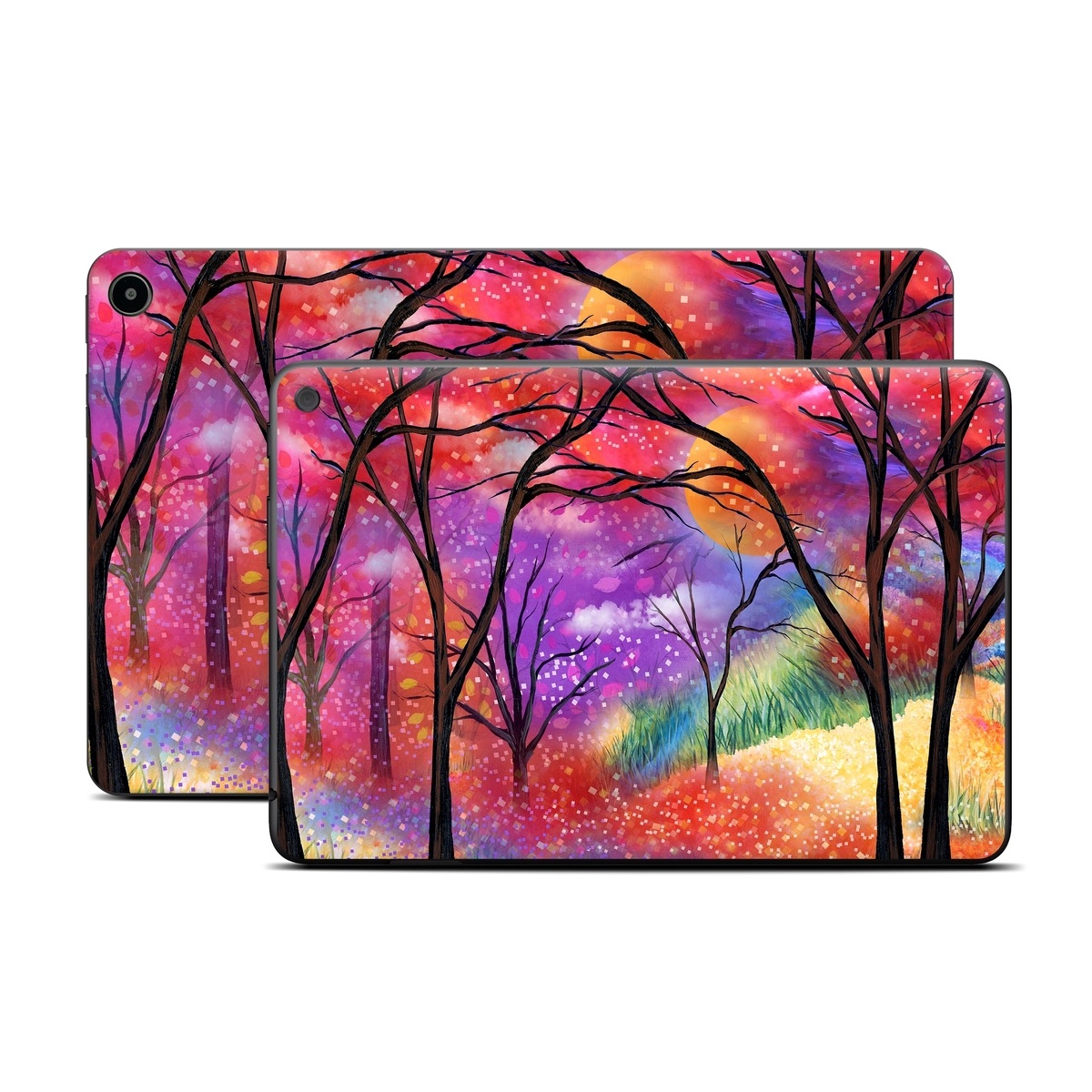 Amazon Fire Tablet Series Skin Skin design of Nature, Tree, Natural landscape, Painting, Watercolor paint, Branch, Acrylic paint, Purple, Modern art, Leaf, with red, purple, black, gray, green, blue colors