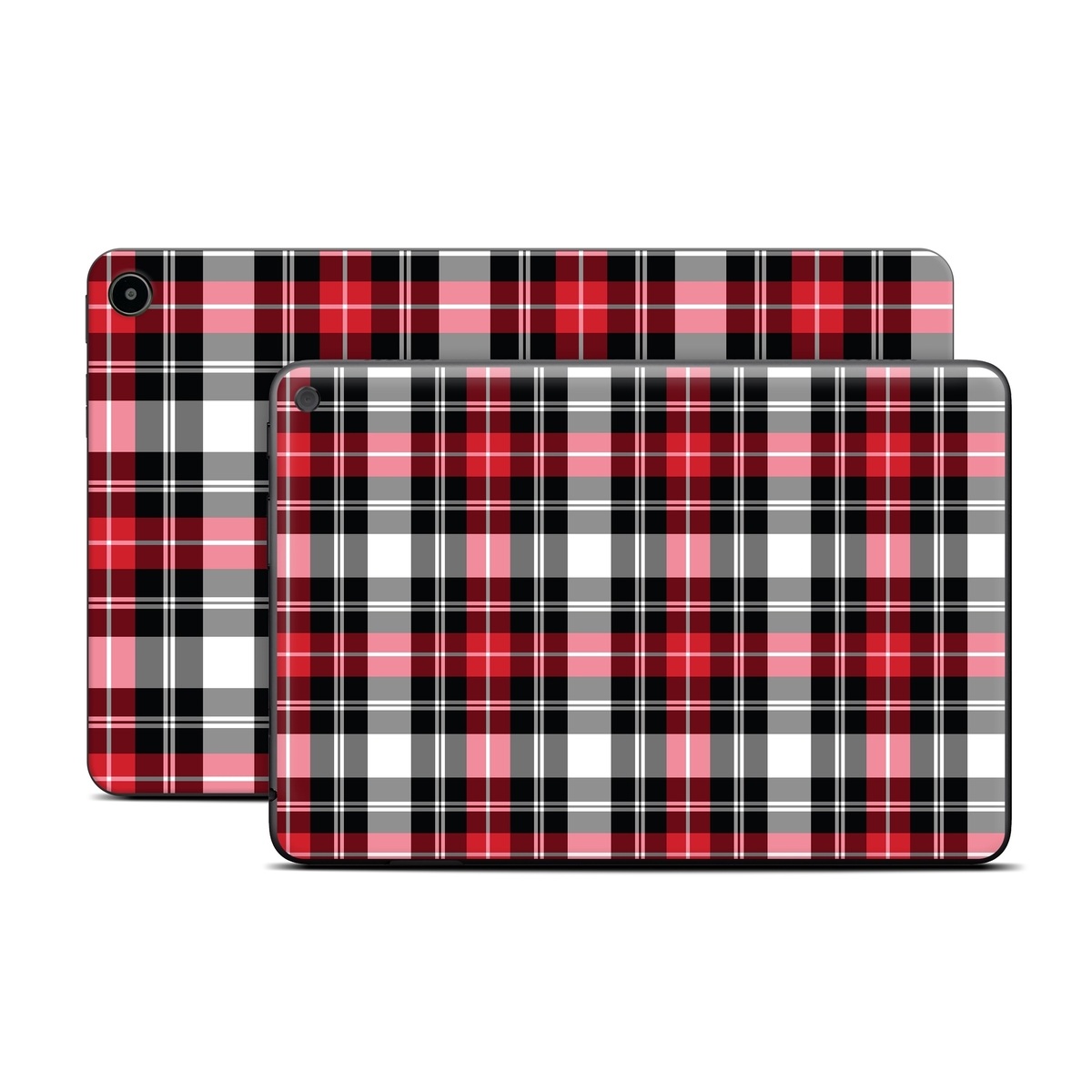 Amazon Fire Tablet Series Skin Skin design of Plaid, Tartan, Pattern, Red, Textile, Design, Line, Pink, Magenta, Square, with black, gray, pink, red, white colors