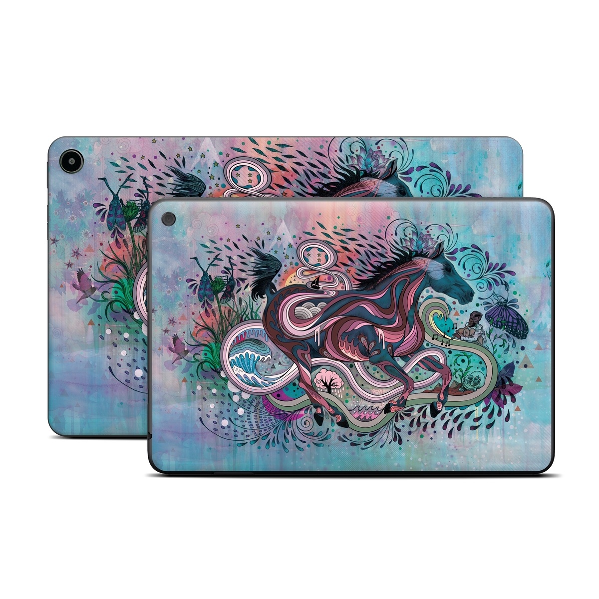 Amazon Fire Tablet Series Skin Skin design of Illustration, Art, Visual arts, Graphic design, Fictional character, Psychedelic art, Pattern, Drawing, Painting, Mythology, with gray, black, blue, red, purple colors