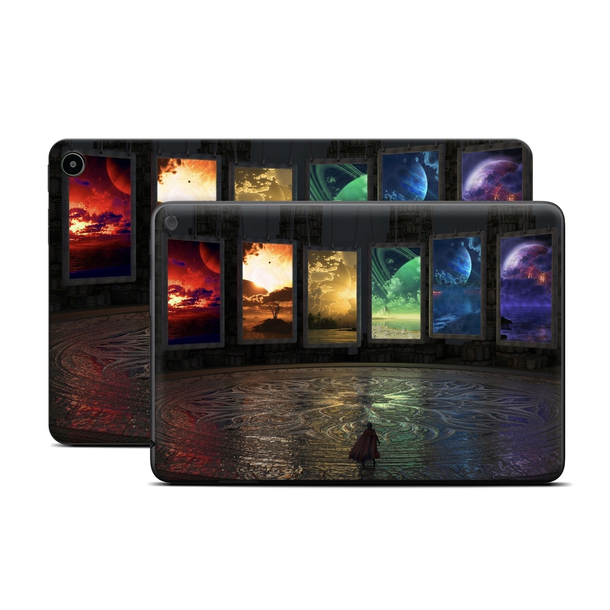 Amazon Fire Tablet Series Skin Skin design of Light, Lighting, Water, Sky, Technology, Night, Art, Geological phenomenon, Electronic device, Glass, with black, red, green, blue colors