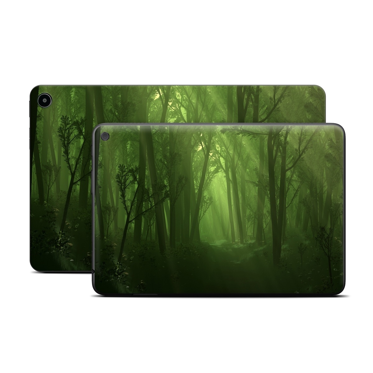 Amazon Fire Tablet Series Skin Skin design of Nature, Green, Forest, Old-growth forest, Woodland, Natural environment, Vegetation, Tree, Natural landscape, Atmospheric phenomenon, with black, green colors