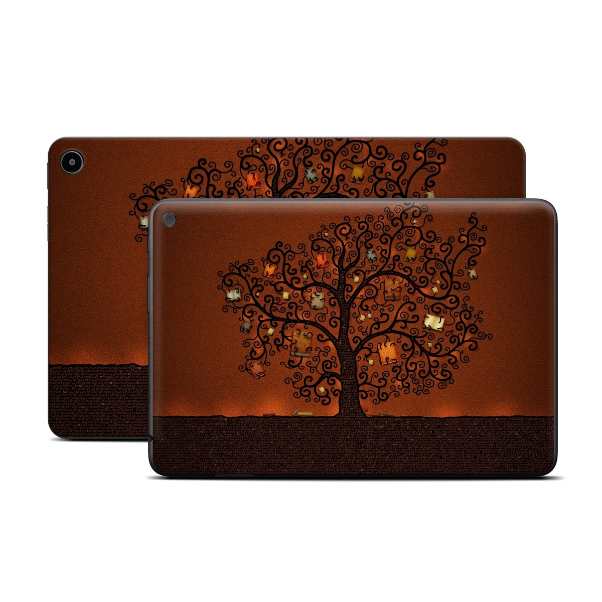 Amazon Fire Tablet Series Skin Skin design of Tree, Brown, Leaf, Plant, Woody plant, Branch, Visual arts, Font, Pattern, Art, with black colors