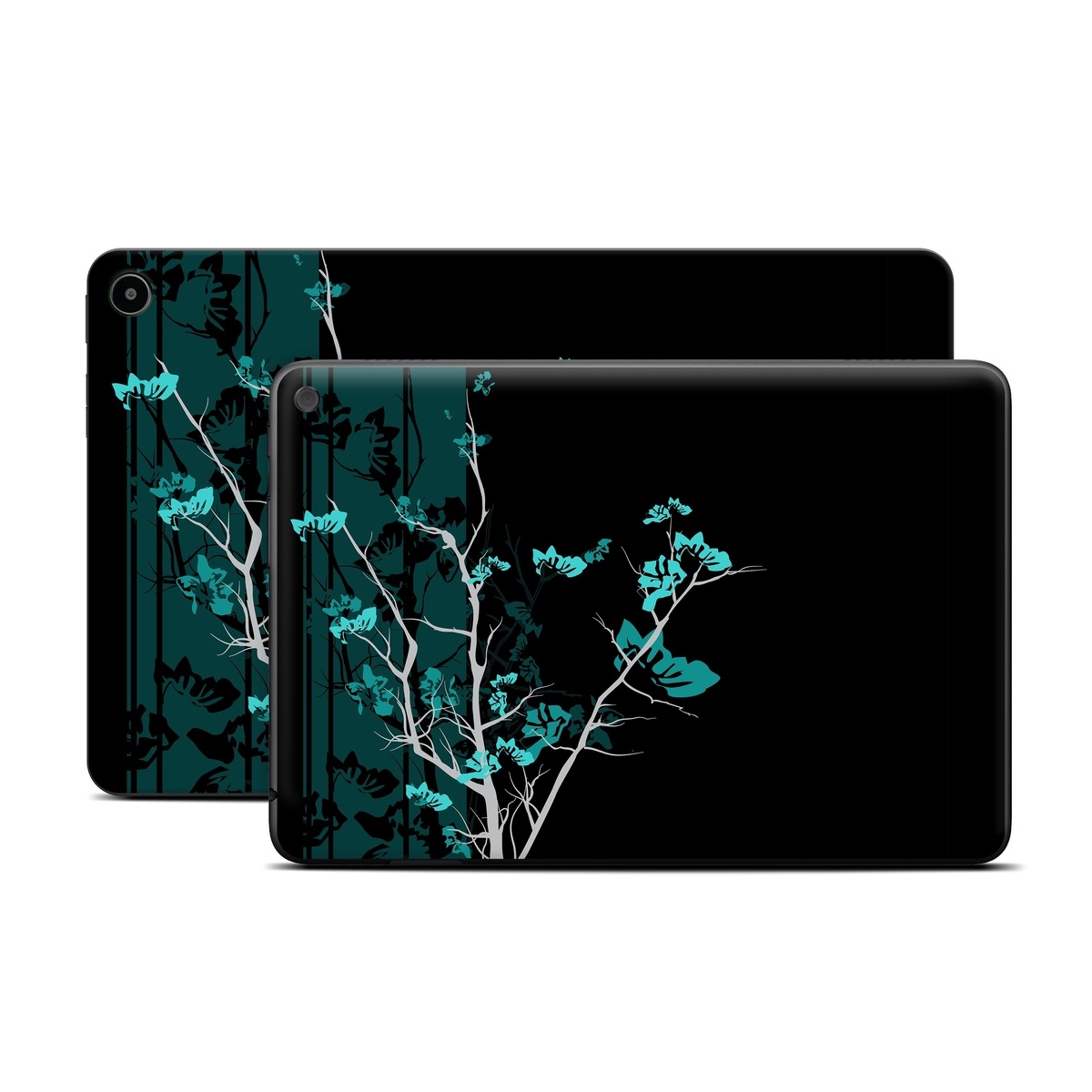 Amazon Fire Tablet Series Skin Skin design of Branch, Black, Blue, Green, Turquoise, Teal, Tree, Plant, Graphic design, Twig, with black, blue, gray colors