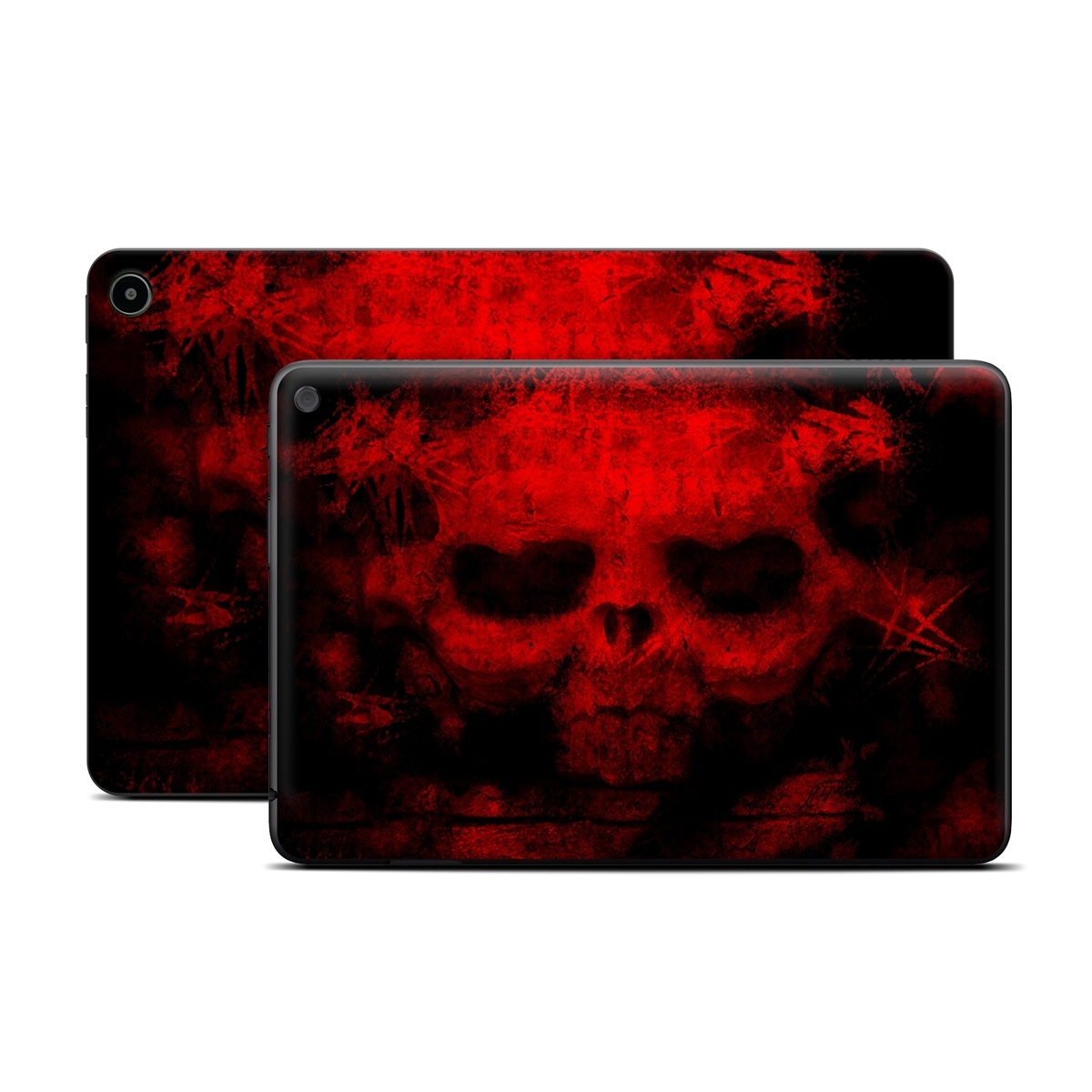Amazon Fire Tablet Series Skin Skin design of Red, Skull, Bone, Darkness, Mouth, Graphics, Pattern, Fiction, Art, Fractal art, with black, red colors